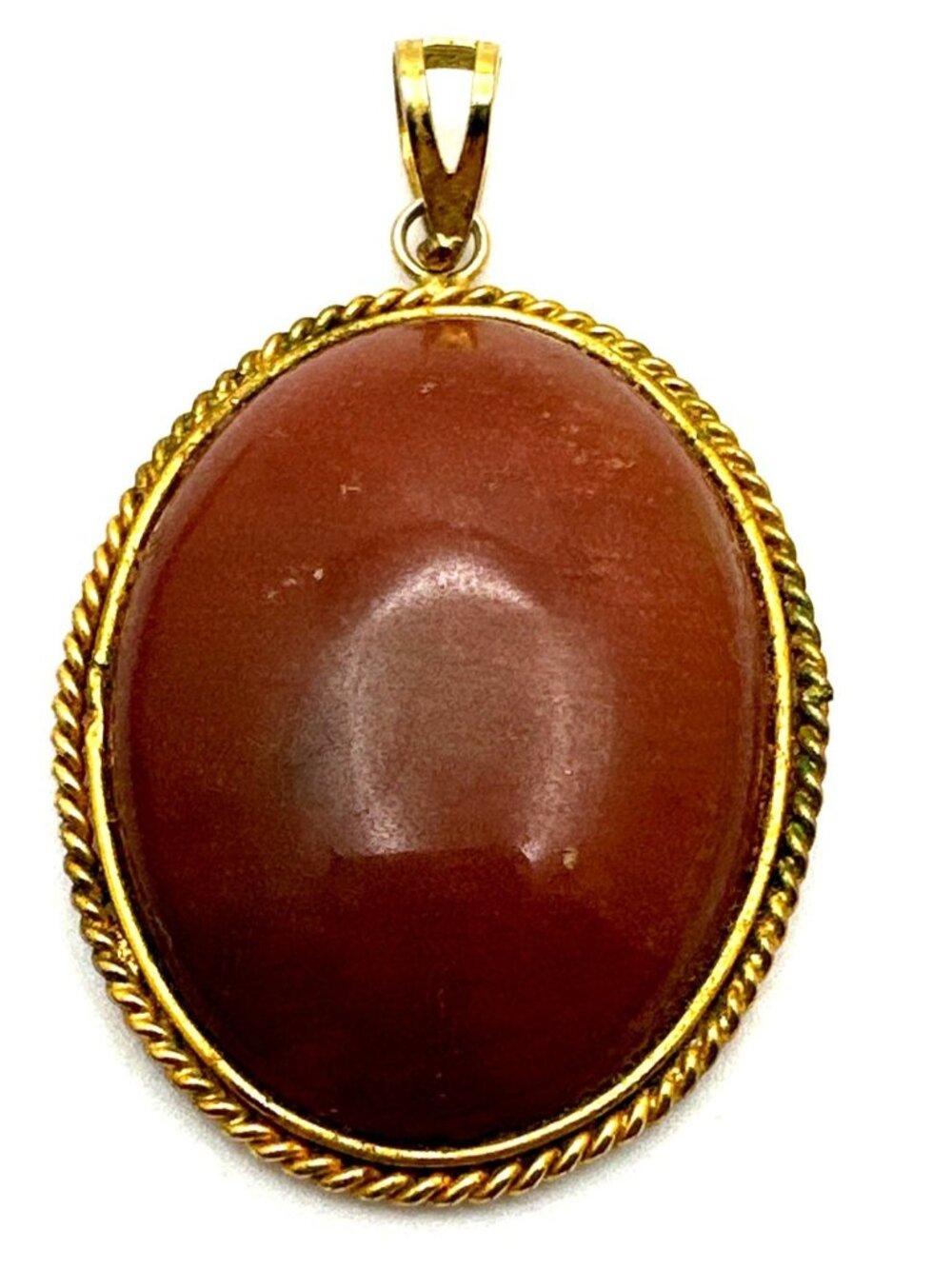 Red Jasper Cabochon Pendant Twisted Gold Tone Edge Earthy Boho Chic